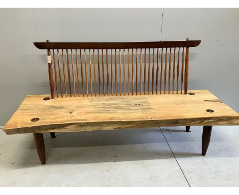 In the manner of Mira Nakashima a Conoid comb back bench width 180cm, depth 60cm, height 95cm