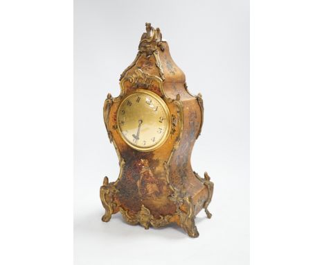 A Vernis Martin style mantel clock, 33cm high