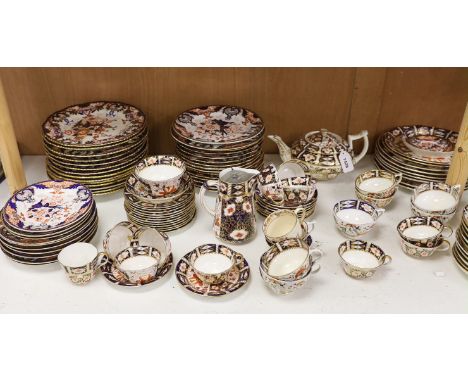 A Collection of Bloor period to Royal Crown Derby Imari pattern dinner and tea ware including dinner plates, cup and saucers 