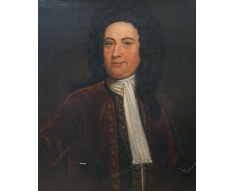 Mid 18th century, English school, oil on canvas, Portrait of a gentleman wearing a wig and frock coat, 74 x 60cm Professional
