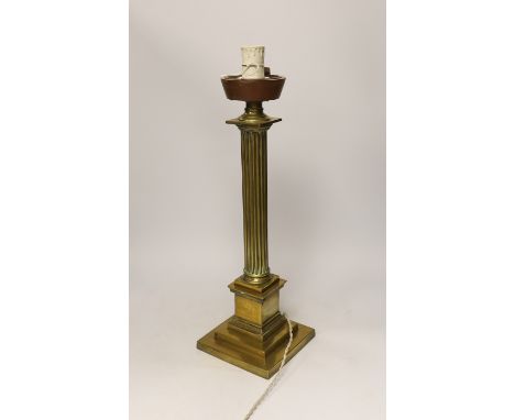 A brass Corinthian column table lamp, 54cm total height