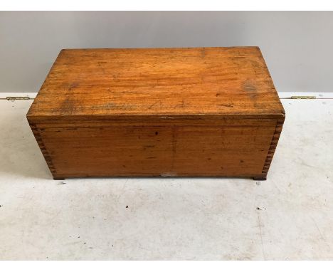 A small rectangular teak trunk, width 76cm, depth 40cm, height 31cm
