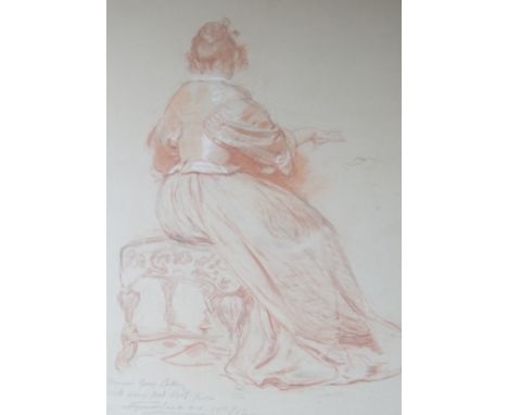 John Seymour Lucas (1849-1923), heightened sanguine chalk, Study of a seated lady, inscribed and signed in pencil, 51 x 36cm