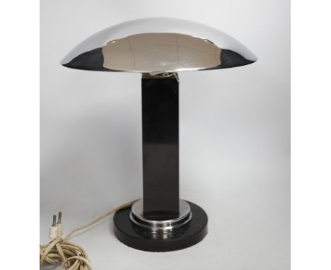 An Art Deco mushroom table lamp with chrome shade, 36cm high