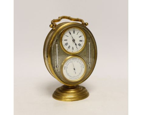 A 19th century gilt metal timepiece barometer with thermometer, 20cm high