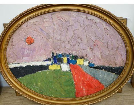 Manner of Nicolas de Stael (1914-1955) impasto oil on board, Abstract composition, geometric shapes, 43 x 59cm