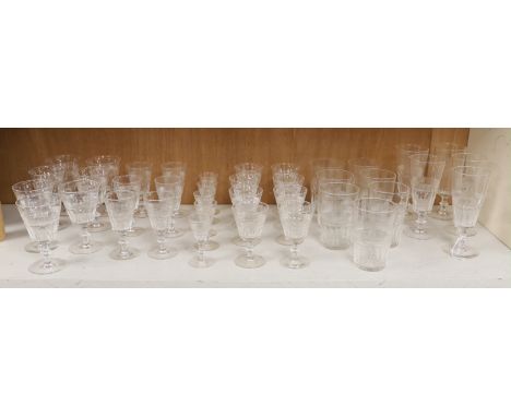 Collection of vintage glasses including set of seven tumblers