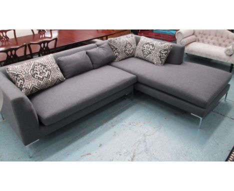 SOFA, by The Sofa Company London, L shape with Designer Guilt grey felt fabric and associated cushions, 72cm H and chair. (2)