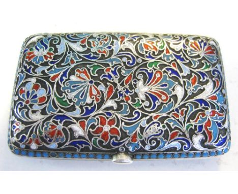 RUSSIAN CIGARETTE CASE, silver with coloured enamel foliate detail, gilt interior.