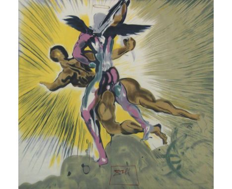 SALVADOR DALI (Spanish, 1904-1989) 'Los Angeles gaurdianes del valle - Canto VIII' 1988 silk scarf, signed in the print, publ