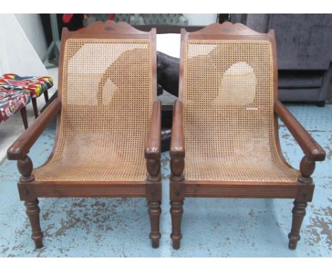 PLANTER CHAIRS, a pair, Colonial style, teak with caned backs and seats, 71cm W. (2)