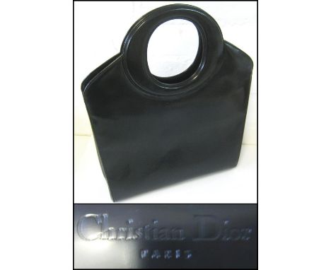 CHRISTIAN DIOR VINTAGE HANDBAG, black leather, 30cm W x 35cm H overall, plus dust bag. 