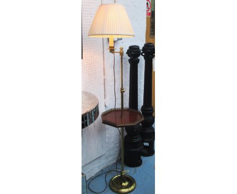 VAUGHAN HARCOURT STANDING LAMP, brass and mahogany with swing arm and height adjustable column, 155cm max H.