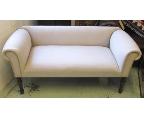 SOFA, small size in taupe fabric with turned legs, 138cm W.