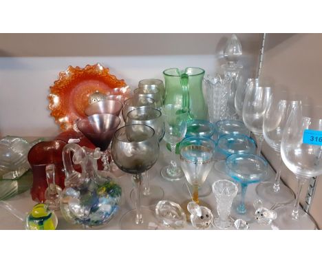 A quantity of glassware to include an orange carnival glass bowl and crystal models of mice, A/F, mixed silver and silver pla