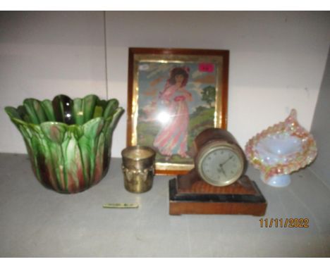 A mixed lot to include a Victorian opalescent Jack in the Pulpitt vase with coloured mottled crimped top rim and moulded deco