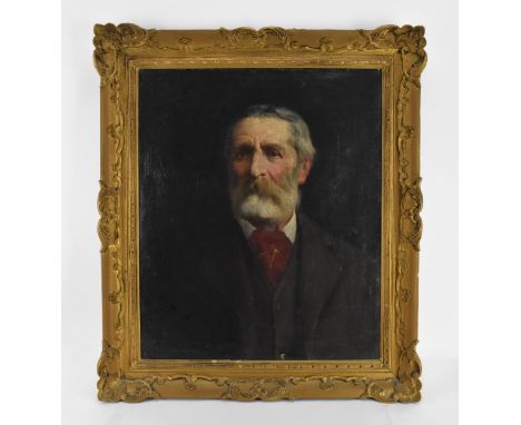 William Frank Calderon (1865-1943) British Portrait of a gentleman, with a grey beard, wearing a red cravat with gold pin, si