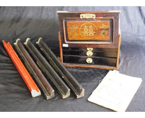 Cased Chinese Mahjong set together with Mahjong piece stands and manual