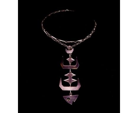 Two Vintage Taxco silver pendants includes the Skeleton fish signed Giles rancho Alegre and as well as carved greenstone face