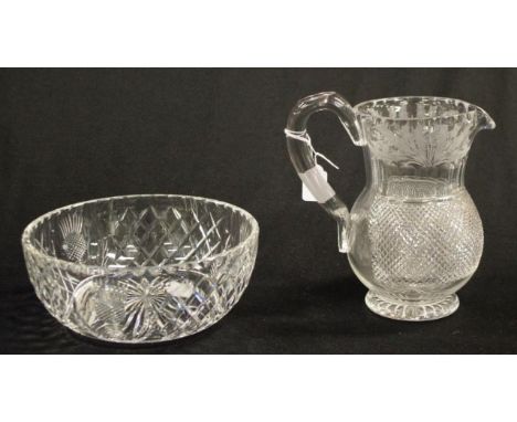 Edinburgh crystal thistle pitcher and bowl to include serving bowl, (diameter 20cm approx); and a water jug, (height 20cm app