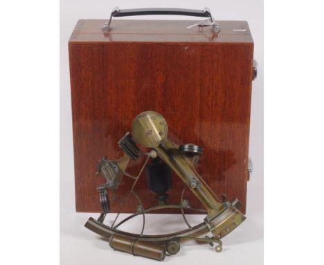 Vintage wood cased brass octant