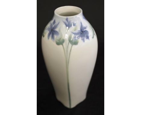 Art Nouveau German ceramic vase blue floral decoration, marks to base, (height 22cm approx).