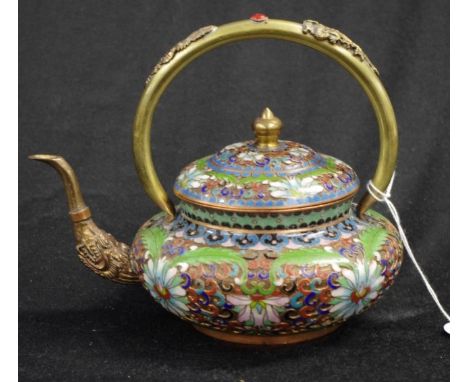 Chinese cloisonne teapot 14.5cm high approx.