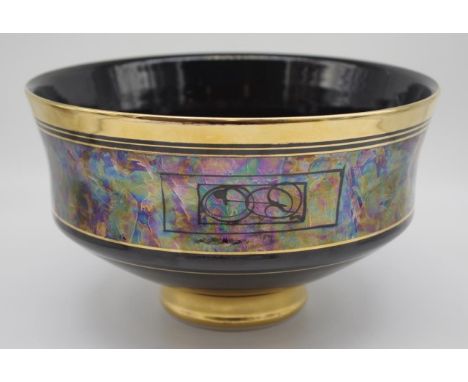 Australian studio ceramic bowl iridescent decoration to exterior, signed to base, (height  15cm, diameter 25cm approx).
