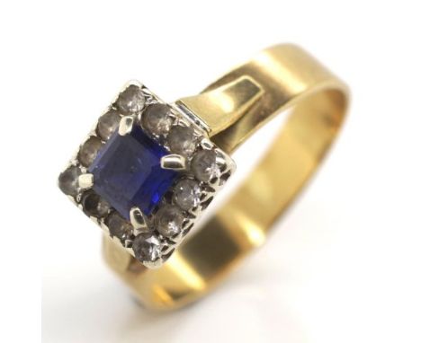 9ct yellow gold, sapphire and spinel ring marked 9ct approx weight 3.89 grams ring size R