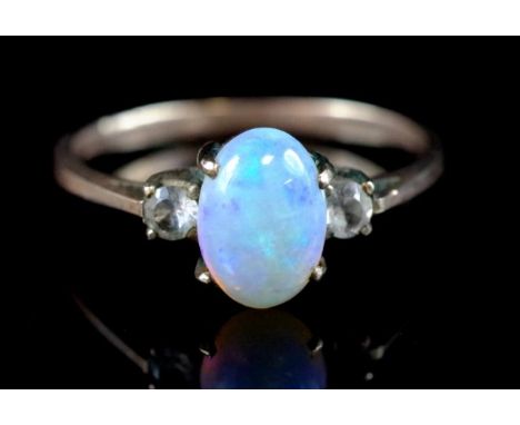 Opal and spinel set 9ct rose gold ring unmarked approx 8.4mm x 5.7mm cabochon, total ring weight 1.94 grams, ring size O