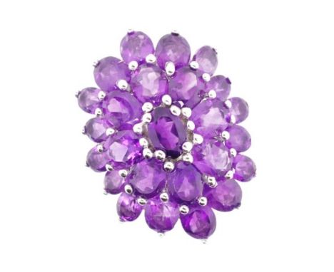 Amethyst and sterling silver cluster ring marked 925 approx ring size R-S