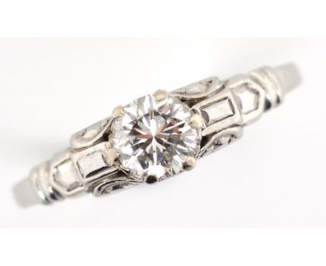 Art deco platinum and diamond ring approx H colour Vs clarity, weight 2.5 grams, ring size K. Valuation copy available