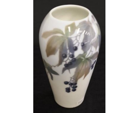 Royal Copenhagen ceramic vase berry and leaf decoration, marked to base and # 1218/295, (height 19cm approx).