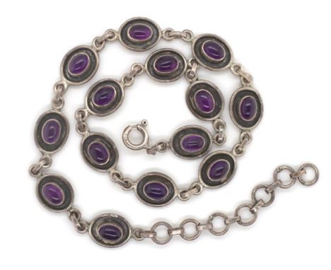 Sterling silver and amethyst necklace marked 925, approx length 38cm