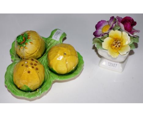 Four piece Carltonware cruet set comprising of a salt &amp; pepper shaker, mustard pot and fitted under plate, together Engli