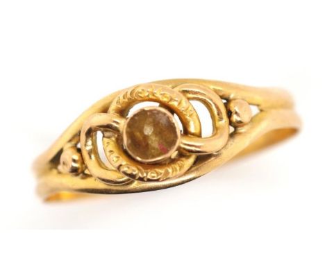 Antique rose gold knot ring missing stone rubbed marks to reverse of shank approx 1.6 grams, ring size Q. Tests as 18ct