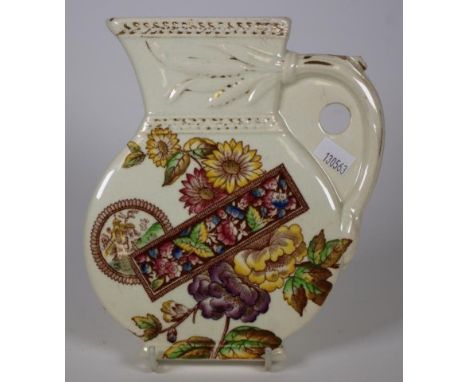 Victorian ceramic teapot stand floral decorated on jug form stand, Registration mark to base for 1843, chip to handle, (heigh