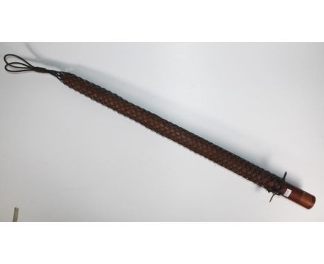 Vintage wooden rope splicing fid in plaited steel sheath, (length 67cm approx, fid).