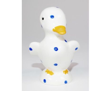 Wemyss Plichta ceramic duck figure blue spotted decoration, marked to base, (height 7.5cm approx).