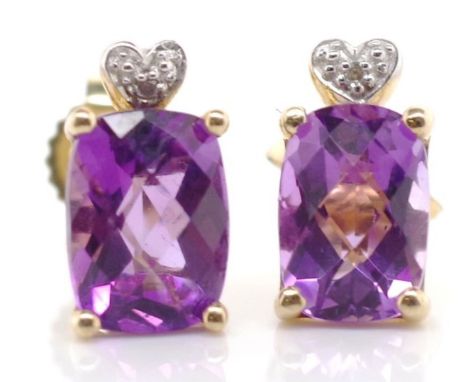 Amethyst, diamond and 9ct gold stud earrings