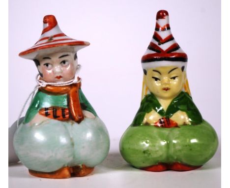 Vintage pair German ceramic salt &amp; pepper shakers each of an Eastern figure, marked to bases, (height 8cm approx, each).