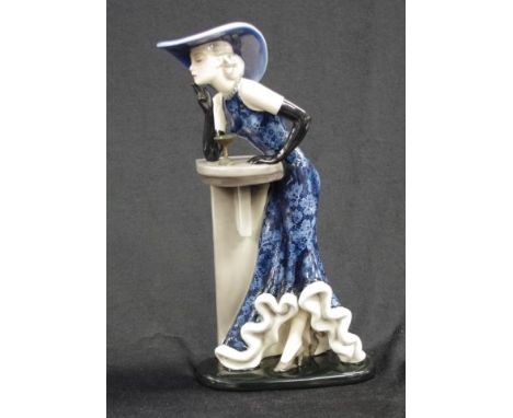 Goldscheider art deco lady figure of a elegant fashion model, no. 7509, designed by Claire Weiss, 33cm high approx., restorat