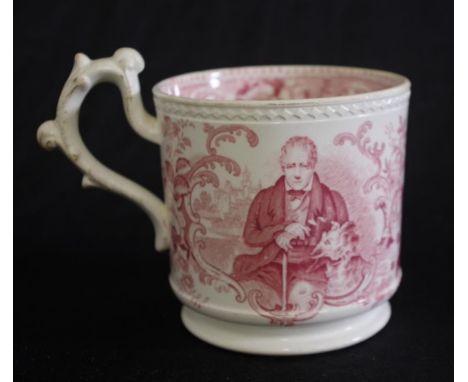 Victorian Sir Walter Scott ceramic mug transfer decorated with portraits of Sir Walter Scott, circa 1860, (height 12cm approx