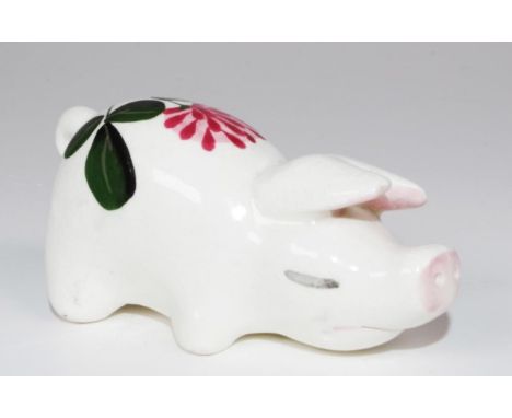 Wemyss Plichta ceramic pig figure hand painted floral decoration, marked to base, (length 7cm approx).