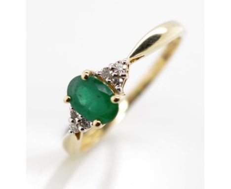 14ct yellow gold, emerald and diamond ring marked 14k approx weight 1.5 grams, ring size O