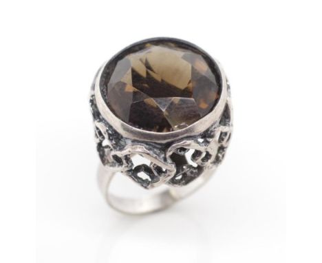 Scandinavian silver and smoky quartz ring marked 925 Finland approx ring size R