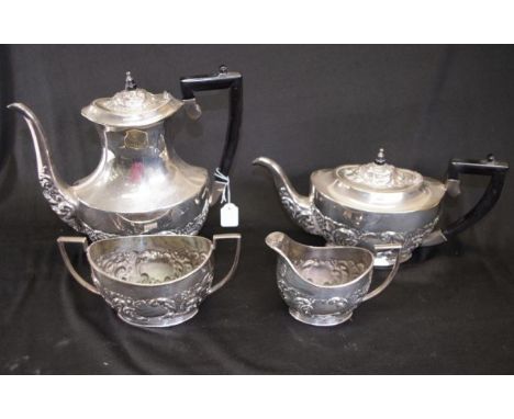 Good Sheffield silver plate tea &amp; coffee set including coffee pot, (height 24cm approx), a teapot, cream jug, and sugar b