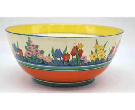 Deco Wilkinson 'Chloris' ceramic bowl floral garden decorated, marked to base and #5884, (height 8cm, diameter 17.5cm approx)