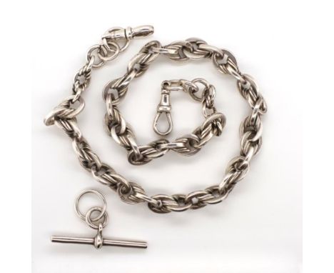 Edwardian sterling silver fob chain and t-bar Marked WJS, 1902, Henry Allday &amp; Son, 1906 as well as a replacement ring da
