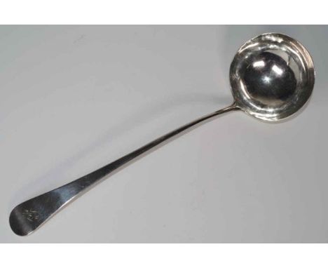 George III sterling silver soup ladle London 1794, makers William and John Fisher, monogrammed, (weight 170grams approx).